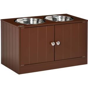 Pawhut - Elevated Bowls with Cabinet Containing 44L Capacity, Raised Bowl Stand Food Bowl Feeding Station - Brown Pawhut - Elevated Bowls with Cabinet Containing 44L Capacity, Raised Bowl Stand Food Bowl Feeding Station - Brown