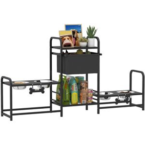 Pawhut - Height Adjustable Dog Bowl Stand with 2 Feeding Stations - Black Pawhut - Height Adjustable Dog Bowl Stand with 2 Feeding Stations - Black