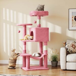Bestier - 44 inch Cat Tree Tower, Multi-Cat Climbing Tower with, Natural Sisal Scratching Posts, Extended Platform, Hammock - Pink Bestier - 44 inch Cat Tree Tower, Multi-Cat Climbing Tower with, Natural Sisal Scratching Posts, Extended Platform, Hammock - Pink