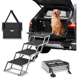 VEVOR - Dog Stair for Cars, Wide 4-step Dog Car Steps, Folding Dog Car Ramp with Nonslip Surface, Supports up to 150 lbs - Black VEVOR - Dog Stair for Cars, Wide 4-step Dog Car Steps, Folding Dog Car Ramp with Nonslip Surface, Supports up to 150 lbs - Black