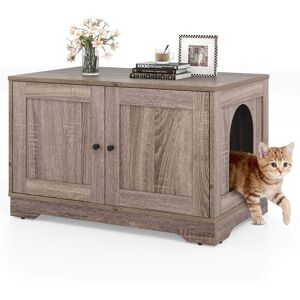 Costway - Cat Litter Box Enclosure Furniture with Double Doors Divider Side Entry for Cats - Gray Costway - Cat Litter Box Enclosure Furniture with Double Doors Divider Side Entry for Cats - Gray
