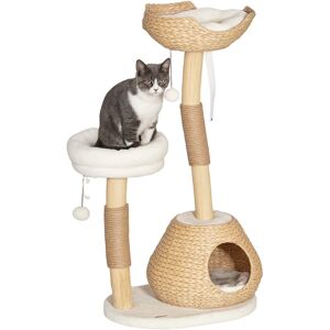 Pawhut - 41" Wooden Cat Tree for Indoor Cats, Tower with 2 Real Branch Scratching Posts, Condo, Beds & Toy Balls, Activity Center - Cream White Pawhut - 41" Wooden Cat Tree for Indoor Cats, Tower with 2 Real Branch Scratching Posts, Condo, Beds & Toy Balls, Activity Center - Cream White