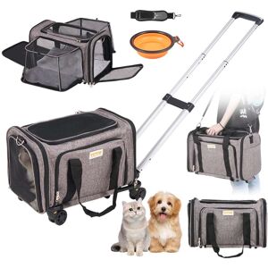 VEVOR - Cat Carrier with Wheels, Airline Approved Rolling Pet Carrier with Telescopic Handle and Shoulder Strap - Gray VEVOR - Cat Carrier with Wheels, Airline Approved Rolling Pet Carrier with Telescopic Handle and Shoulder Strap - Gray