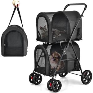 Gymax - 4-in-1 Double Pet Stroller w/ Detachable Carrier Travel Carriage for Cats Black Gymax - 4-in-1 Double Pet Stroller w/ Detachable Carrier Travel Carriage for Cats Black