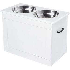Pawhut - Raised Pet Feeding Storage Station with 2 Stainless Steel Bowls Base for Large Dogs and Other Large Pets - White Pawhut - Raised Pet Feeding Storage Station with 2 Stainless Steel Bowls Base for Large Dogs and Other Large Pets - White
