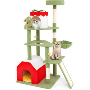 Costway - 61" Tall Christmas Cat Tower w/ Sisal Scratching Posts Pet Furniture for Indoor Kittens - Green,Red,Yellow,White Costway - 61" Tall Christmas Cat Tower w/ Sisal Scratching Posts Pet Furniture for Indoor Kittens - Green,Red,Yellow,White