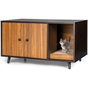 Costway - Cat Litter Box Enclosure Cat Washroom Hidden Litter Box Enclosure - Walnut/Black Costway - Cat Litter Box Enclosure Cat Washroom Hidden Litter Box Enclosure - Walnut/Black