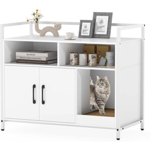 Gymax - Cat Litter Box Enclosure w/ Storage Compartments Removable Scratching Board - White Gymax - Cat Litter Box Enclosure w/ Storage Compartments Removable Scratching Board - White