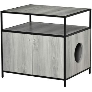 Pawhut - Wooden Cat Litter Box Enclosure, Hidden Kitten Washroom, Indoor End Table with Magnetic Doors & Storage Shelves - Gray Pawhut - Wooden Cat Litter Box Enclosure, Hidden Kitten Washroom, Indoor End Table with Magnetic Doors & Storage Shelves - Gray