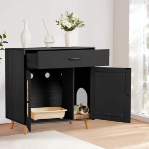 U-HOMY - Hidden Cat Litter Box Cabinet with Drawer, Ventilation, and Scratch Door Furniture - Black U-HOMY - Hidden Cat Litter Box Cabinet with Drawer, Ventilation, and Scratch Door Furniture - Black