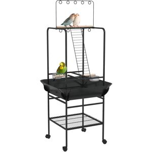 Pawhut - Bird Stand with Wheels, Perches, Stainless Steel Feed Bowls, Pull-Out Tray, Toy Hanger, Indoor Outdoor Parrot - Gray Pawhut - Bird Stand with Wheels, Perches, Stainless Steel Feed Bowls, Pull-Out Tray, Toy Hanger, Indoor Outdoor Parrot - Gray