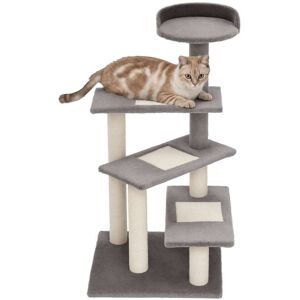 Pawhut - 40" 5-Level Revolving Stair Cat Tree Scratcher Climbing Activity Tower with Play Center and Resting Perch - Beige, Grey Pawhut - 40" 5-Level Revolving Stair Cat Tree Scratcher Climbing Activity Tower with Play Center and Resting Perch - Beige, Grey