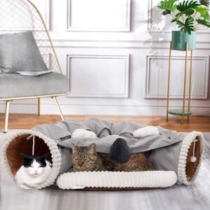 Pefilos - 49" Large Cat Tunnel Bed for Indoor, Cat Tube with Collapsible Washable Cat Bed, Cat Toys for Small Medium Kitty City - Gray Pefilos - 49" Large Cat Tunnel Bed for Indoor, Cat Tube with Collapsible Washable Cat Bed, Cat Toys for Small Medium Kitty City - Gray