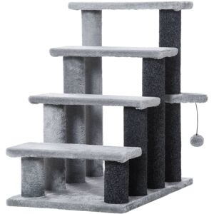 Pawhut - Cat Stairs, 2 in 1 Tree Tower Steps, Scratching Posts, Hanging Ball, 4-Step Climbing Tower, for Bed, Sofa - Light Gray Pawhut - Cat Stairs, 2 in 1 Tree Tower Steps, Scratching Posts, Hanging Ball, 4-Step Climbing Tower, for Bed, Sofa - Light Gray