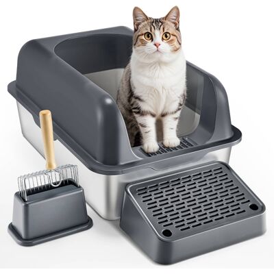 VEVOR - Cat Litter Box, 6 inches Deep, XL Extra Large Stainless Steel Cat Litter Box with Scoop - Dark Gray VEVOR - Cat Litter Box, 6 inches Deep, XL Extra Large Stainless Steel Cat Litter Box with Scoop - Dark Gray
