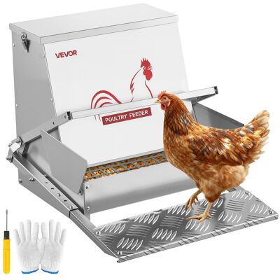 VEVOR - Automatic Chicken Feeder, 40lbs Capacity, Rainproof Treadle Poultry Feeder with Lockable Lid, No Waste, Galvanized Steel - Silver VEVOR - Automatic Chicken Feeder, 40lbs Capacity, Rainproof Treadle Poultry Feeder with Lockable Lid, No Waste, Galvanized Steel - Silver
