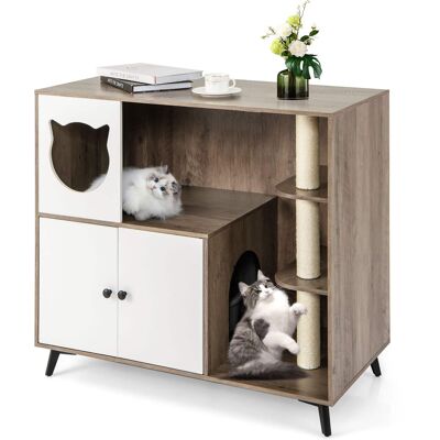 Gymax - Cat Litter Box Enclosure 5-in-1 Enlarged Cat Litter Cabinet Furniture - Grey, White Gymax - Cat Litter Box Enclosure 5-in-1 Enlarged Cat Litter Cabinet Furniture - Grey, White
