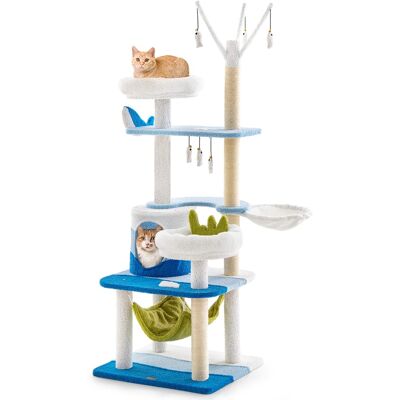 Costway - Ocean-themed Cat Tree with Sisal Covered Scratching Posts Condo Perch Indoor Tower - Blue Costway - Ocean-themed Cat Tree with Sisal Covered Scratching Posts Condo Perch Indoor Tower - Blue