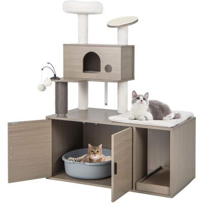 Gymax - Cat Tree with Litter Box Enclosure 2-in-1 Modern Cat Tower with Cat Condo Gymax - Cat Tree with Litter Box Enclosure 2-in-1 Modern Cat Tower with Cat Condo