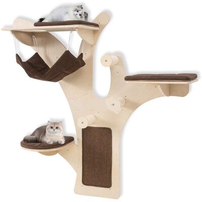 Gymax - Wall-Mounted Cat Tower w/ Perch Hammock Sisal Scratching Posts & Mat Cushions - GYM18392 Gymax - Wall-Mounted Cat Tower w/ Perch Hammock Sisal Scratching Posts & Mat Cushions - GYM18392