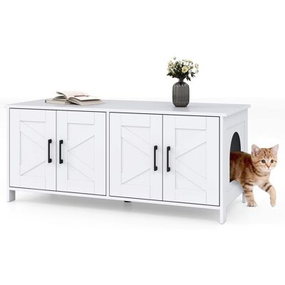 Gymax - Cat Litter Box Enclosure for 2 Cats w/ Double Rooms Wooden Cat Washroom Cabinet - White Gymax - Cat Litter Box Enclosure for 2 Cats w/ Double Rooms Wooden Cat Washroom Cabinet - White