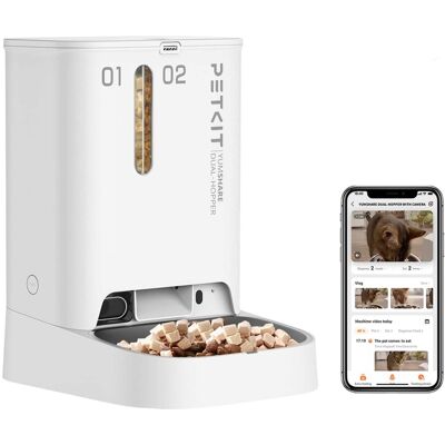 Petkit - Yumshare Dual-Hopper Wifi Enabled 5L Automatic Cat Feeder with Camera, 2-Way Audio and Smart App Control - White Petkit - Yumshare Dual-Hopper Wifi Enabled 5L Automatic Cat Feeder with Camera, 2-Way Audio and Smart App Control - White
