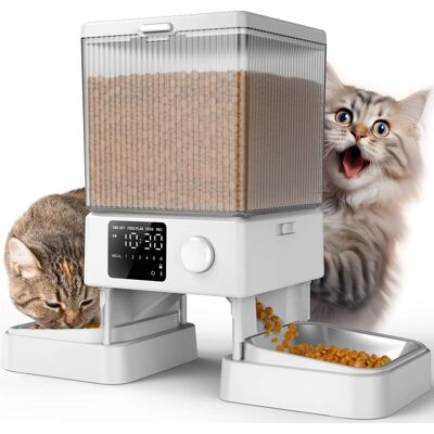 Oneisall - 5L/169oz Dual Bowl Automatic Cat Feeder, Stainless Steel,Freshness Seal,Voice Record,Dual Power Supply - White Oneisall - 5L/169oz Dual Bowl Automatic Cat Feeder, Stainless Steel,Freshness Seal,Voice Record,Dual Power Supply - White
