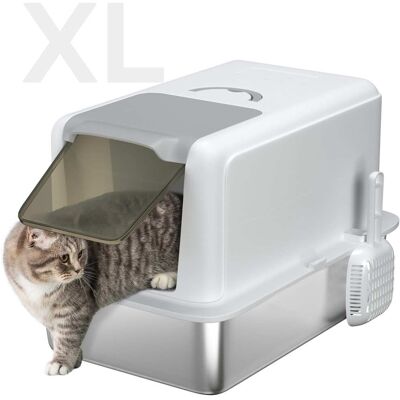 Pawhut - Cat Litter Box, 2 in 1 Kitty Litter Pan with Lid & Scoop, Filter Bags, High Enclosure, Small to Large Kittens - White Pawhut - Cat Litter Box, 2 in 1 Kitty Litter Pan with Lid & Scoop, Filter Bags, High Enclosure, Small to Large Kittens - White