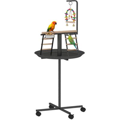 Pawhut - Stand with Wheels Parrot Play Stand with Round Tray Stainless Steel Feed Bowls Indoor Outdoor Dark - Dark Gray, Natural Wood Pawhut - Stand with Wheels Parrot Play Stand with Round Tray Stainless Steel Feed Bowls Indoor Outdoor Dark - Dark Gray, Natural Wood