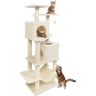 Gymax - 57'' Cat Tree for Indoor Cats w/Dual Condos Hammock Sisal Scratching Posts Beige Gymax - 57'' Cat Tree for Indoor Cats w/Dual Condos Hammock Sisal Scratching Posts Beige