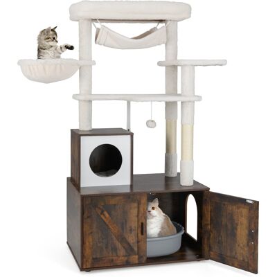 Gymax - 59 inch Cat Tree w/ Litter Box Enclosure w/ Hidden Washroom Scratching Posts - GYM18074 Gymax - 59 inch Cat Tree w/ Litter Box Enclosure w/ Hidden Washroom Scratching Posts - GYM18074
