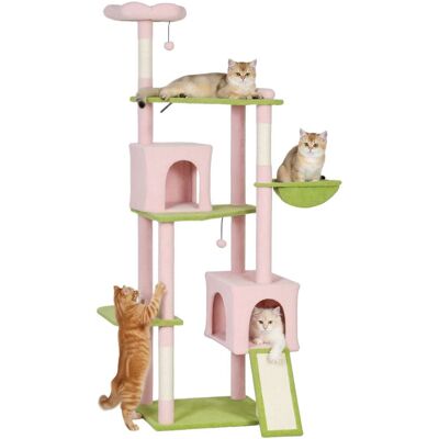 Pawhut - Flower Cat Tree, 74" Large Cat Tower with Metal Frame Hammock, Scratcher Ramp, 3 Scratching Posts, 2 Condos, Perches - Pink Pawhut - Flower Cat Tree, 74" Large Cat Tower with Metal Frame Hammock, Scratcher Ramp, 3 Scratching Posts, 2 Condos, Perches - Pink