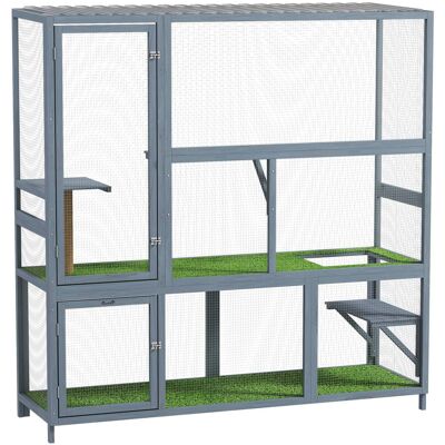 Pawhut - Outdoor Cat Enclosure, 77" H Wooden Cat House with Weatherproof Roof - Light Gray Pawhut - Outdoor Cat Enclosure, 77" H Wooden Cat House with Weatherproof Roof - Light Gray
