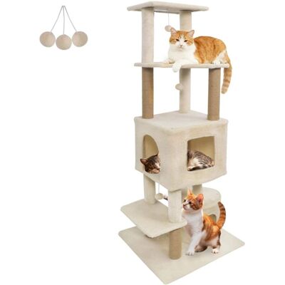 Costway - 64" Tall Cat Tree with 2 Large Condos, Jute Scratching Posts, Plush Top Perch - Beige Costway - 64" Tall Cat Tree with 2 Large Condos, Jute Scratching Posts, Plush Top Perch - Beige