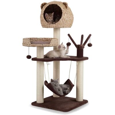 Costway - Modern Cat Tree Tower with Natural Sisal Scratching Posts Hammock Balls for Kittens - Brown Costway - Modern Cat Tree Tower with Natural Sisal Scratching Posts Hammock Balls for Kittens - Brown