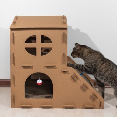 PetMaker - Cat House Cardboard Cat House with Scratching Pads, Toys, and Catnip Multi-Level Cat Houses for Indoor Cats or Kittens PetMaker - Cat House Cardboard Cat House with Scratching Pads, Toys, and Catnip Multi-Level Cat Houses for Indoor Cats or Kittens