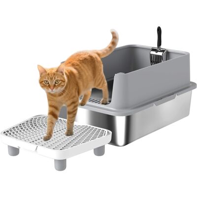 Pawhut - Stainless Steel Cat Litter Box, XL Metal Litter Box Pan Tray for Big Cats, High Sided, Anti-Urine Leakage, Easy Cleaning - Gray Pawhut - Stainless Steel Cat Litter Box, XL Metal Litter Box Pan Tray for Big Cats, High Sided, Anti-Urine Leakage, Easy Cleaning - Gray
