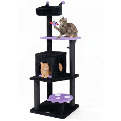 Gymax - 57'' Gothic Cat Tree for Indoor Cats w/ Padded Perch 2-Entry Condo Hanging Toy Purple & Black Gymax - 57'' Gothic Cat Tree for Indoor Cats w/ Padded Perch 2-Entry Condo Hanging Toy Purple & Black