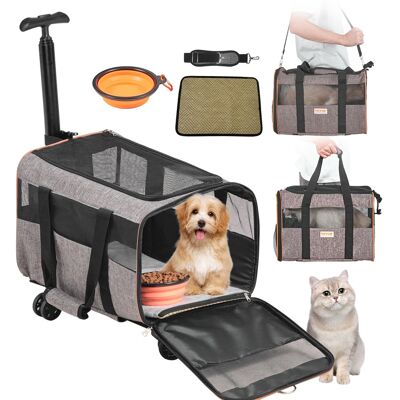 VEVOR - Cat Carrier with Wheels, Airline Approved Rolling Pet Carrier with Telescopic Handle and Shoulder Strap - Gray VEVOR - Cat Carrier with Wheels, Airline Approved Rolling Pet Carrier with Telescopic Handle and Shoulder Strap - Gray