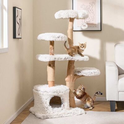 Gymax - 53'' Tall Natural Branch Wooden Cat Tower w/ Jute Scratching Posts Plush Perch Gymax - 53'' Tall Natural Branch Wooden Cat Tower w/ Jute Scratching Posts Plush Perch
