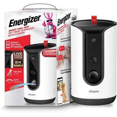 Energizer - Smart Pet Treater, Interactive Pet Treat Dispenser w/ 2K Video Camera & 2-Way Audio - White Energizer - Smart Pet Treater, Interactive Pet Treat Dispenser w/ 2K Video Camera & 2-Way Audio - White