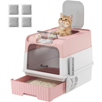 Pawhut - Litter Box Hooded Cat Litter Tray with Drawer Pan Front Entry & Top Exit Easy Cleaning - Pink Pawhut - Litter Box Hooded Cat Litter Tray with Drawer Pan Front Entry & Top Exit Easy Cleaning - Pink