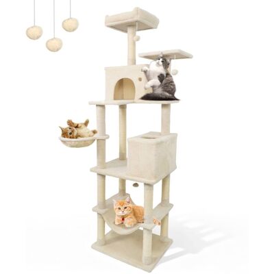 Gymax - 80'' Tall Cat Tree w/2 Condos Sisal Scratching Posts Plush Perch Hammock Basket Beige Gymax - 80'' Tall Cat Tree w/2 Condos Sisal Scratching Posts Plush Perch Hammock Basket Beige