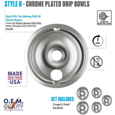 Range Kleen - 16675X Style B 5pk Economy Chrome Plated Drip Bowls, 2 Large and 3 Small Range Kleen - 16675X Style B 5pk Economy Chrome Plated Drip Bowls, 2 Large and 3 Small