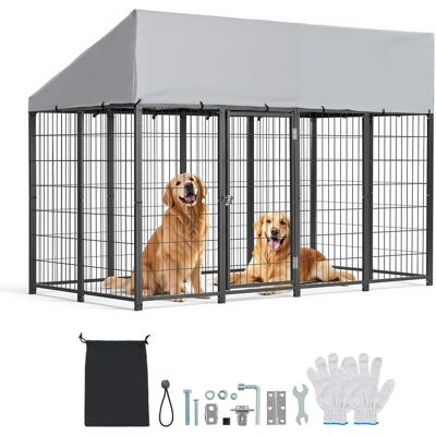 VEVOR - Outdoor Dog Kennel, 7.87 x 3.94 x 5.4 ft Large Dog Kennel with Secure Lock, Outside Dogs Enclosures with UV-Resistant - Black with Silver Accents + Silver Gray VEVOR - Outdoor Dog Kennel, 7.87 x 3.94 x 5.4 ft Large Dog Kennel with Secure Lock, Outside Dogs Enclosures with UV-Resistant - Black with Silver Accents + Silver Gray