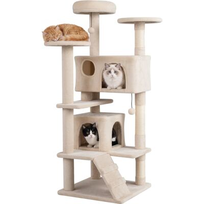 Gymax - 52'' Tall Cat Tree Tower w/2 Condos Plush Padded Perch Sisal Scratching Posts Beige Gymax - 52'' Tall Cat Tree Tower w/2 Condos Plush Padded Perch Sisal Scratching Posts Beige