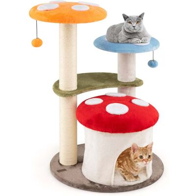 Costway - Cute Mushroom Cat Tree Multi-level Cat Tower w/ Sisal Scratching Posts for Indoor Kittens & Cats - Multicolour Costway - Cute Mushroom Cat Tree Multi-level Cat Tower w/ Sisal Scratching Posts for Indoor Kittens & Cats - Multicolour