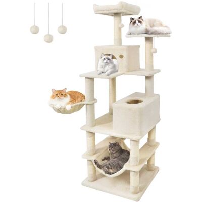 Gymax - 66'' Tall Cat Tree w/2 Condos Sisal Scratching Posts Plush Perch Hammock Basket Beige Gymax - 66'' Tall Cat Tree w/2 Condos Sisal Scratching Posts Plush Perch Hammock Basket Beige