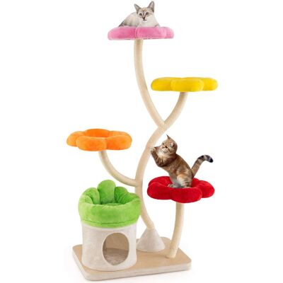 Gymax - 64'' Multi-layer Cat Tower w/4 Colorful Flower-shaped Platforms Scratching Posts - GYM17815 Gymax - 64'' Multi-layer Cat Tower w/4 Colorful Flower-shaped Platforms Scratching Posts - GYM17815