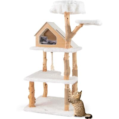 Costway - 60" Tall Solid Wood Cat Tree with 2 Perches Condo Jute Scratching Posts Sisal Rope - Beige Costway - 60" Tall Solid Wood Cat Tree with 2 Perches Condo Jute Scratching Posts Sisal Rope - Beige